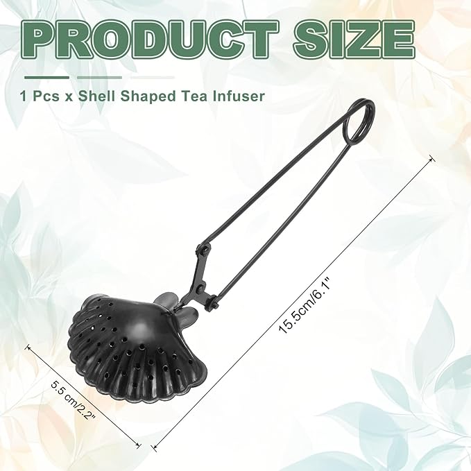 uxcell 1 Pcs Tea Infuser, Stainless Steel Loose Leaf Tea Infuser Filter, Long Handle Tea Steeper Strainers for Cup and Teapot for Tearoom Office Home, Shell Shaped Black