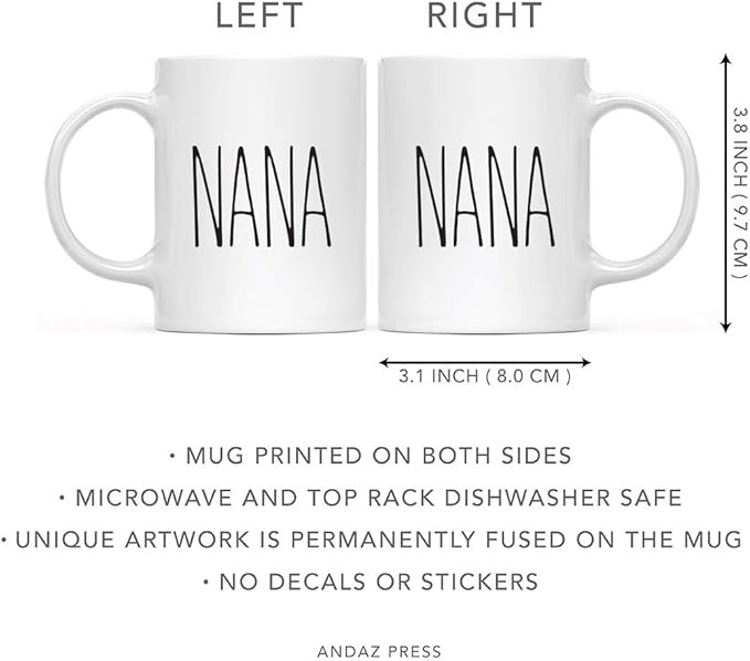 Andaz Press Simple Rustic Farmhouse Kitchen Decor 11oz. Ceramic Coffee Tea Mug Gift, Nana, 1-Pack, Birthday Christmas Gift Ideas for Family, Friends