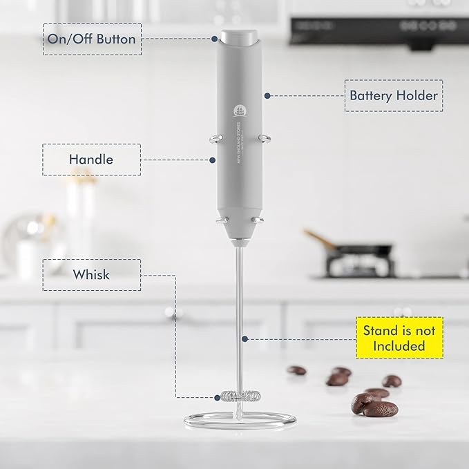 Powerful Milk Frother Handheld Foam Maker, Mini Whisk Drink Mixer for Coffee, Cappuccino, Latte, Matcha, Hot Chocolate, No Stand, Grey