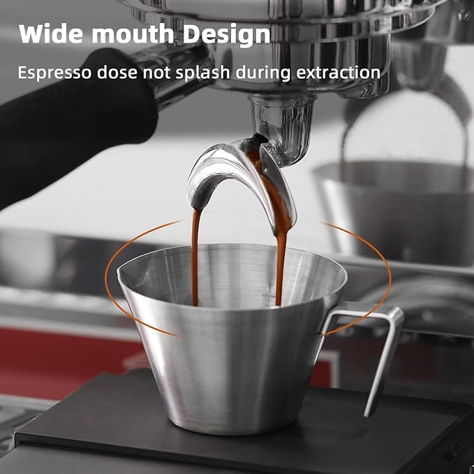 MHW-3BOMBER Espresso Shot Cups with Handle Espresso Measuring Cup Dishwasher Safe 2 Pack Stainless Steel Pouring Cup for Tomato Sauce|Steak Sauce|Dessert|Beverage (Matte Glossy) G6196-OS