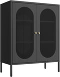 Metal Storage Cabinet，Small Cabinet with 2 Mesh Doors, Pantry Storage Cabinet with Adjustable Shelf, Black Accent Cabinet for Home, Office, Living Room,Dining Room,Sideboard, Hallway and Entryway