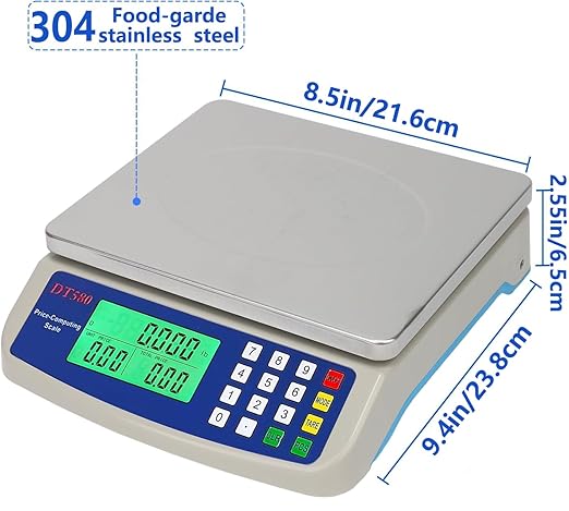 Large Digital Kitchen Scale 30KG Commercial Food Scale 66LB for Baking Bread Meat Stainless Steel Price Computing Scale LCD Display,Prep Counting Scale for Parts and Coins Adapter Included (Blue)