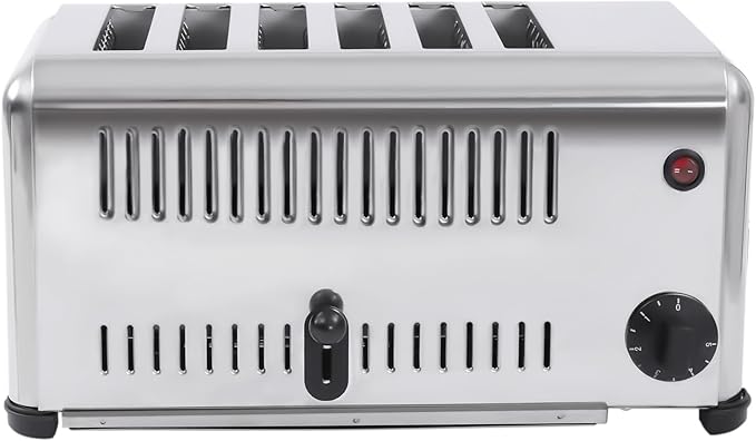 6 Slot Commercial Toaster - 6 Slice Wide Slot Stainless Steel Toaster for Restaurant and Home Kitchen, One-Piece Molding Process (1680W 110V)