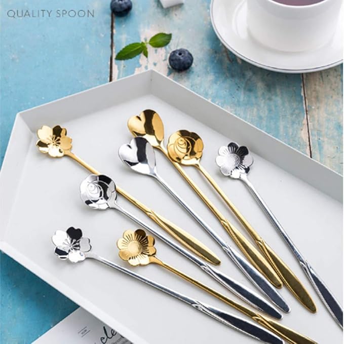 Stainless Steel Creative Long Handle Spoon Set - Mixing, Tea, Cake, Sugar, Dessert, Ice Cream, Cocktail Stirring, Coffee, Milkshake, Cold Drink - 4 Pieces