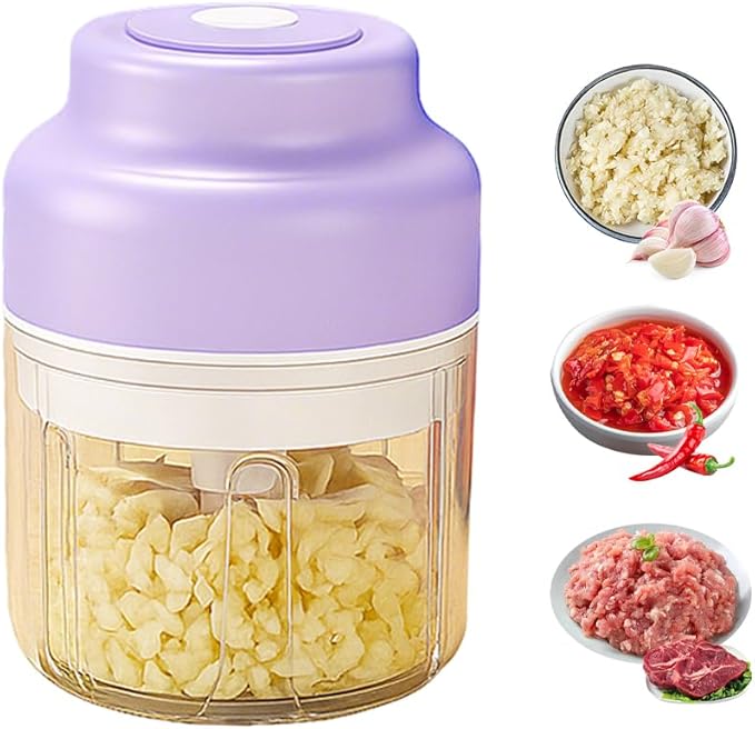 2026 Electric Garlic Chopper with USB Rechargeable Design, Portable Food Processor for Garlic, Onion, Chili, Nuts, Vegetables, One-Touch Mini Kitchen Helper (Purple, 320ml)