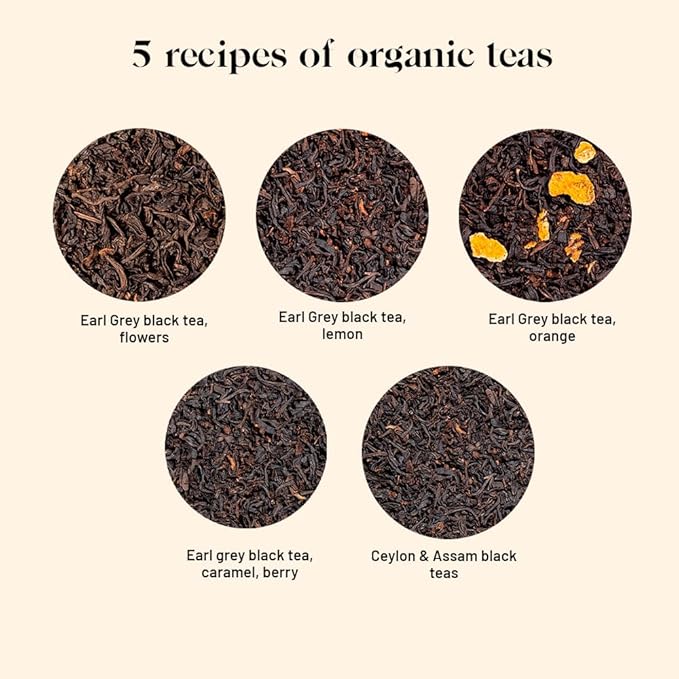 Kusmi Tea - Organic Black Tea Variety Box - Gift Idea for Men and Women - Flavoured Black Tea, Earl Grey, Ceylon - A Selection of 5 Iconic Flavors - Loose Leaf Tea - 5 Tins of 0,9 oz