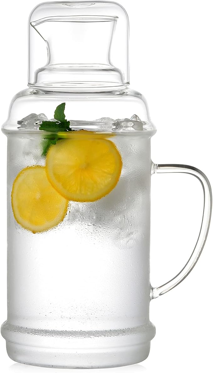 37OZ Glass Pitcher with Lid and Spout, Water Jug, 1000ml Carafe for Hot/Cold Water, Large Iced Tea Pitcher for Coffee, Juice and Homemade Beverage