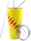 FMYWZS 30 oz Softball Tumbler, Double Wall Vacuum Insulated Stainless Steel Cup Travel Mug with Lid and Straw, Softball Accessories Stuff Gifts for Mom Men Boys Girls
