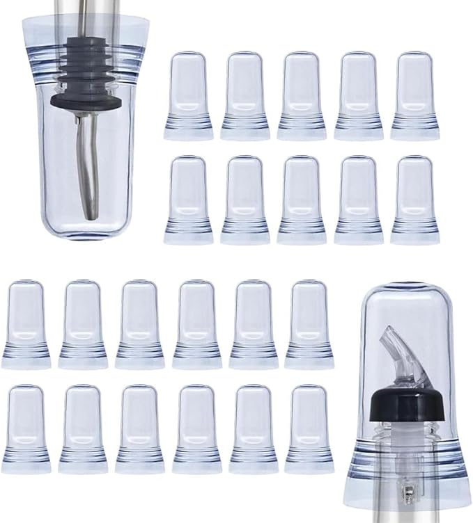 Esatto 24 Pieces Pour Spout Covers - Translucent Liquor Bottle Toppers, Universal Bottle Pour Dispenser, Liquor Bottle Covers Bottle Cover Dust for Home Kitchen Tools Supplies (Clear)