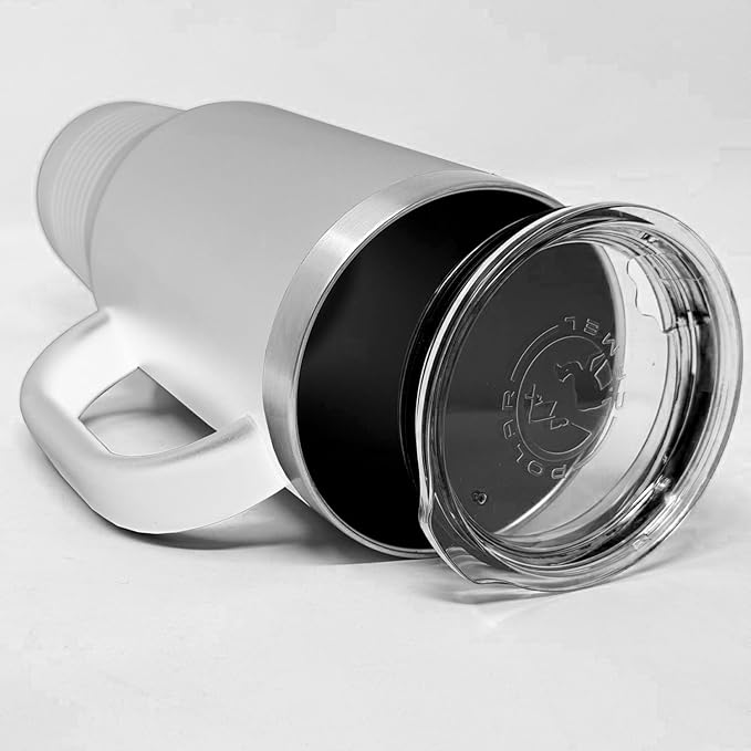 LaserGram 40oz Vacuum Insulated Travel Mug with Handle, Sushi, Personalized Engraving Included (White)
