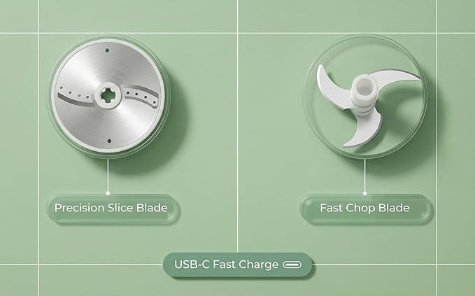 Multi functional vegetable slicers， chili ring and scallion slicer, vegetable slice, ginger, garlic slices, electric wireless food processor, portable charging device