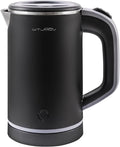 Small Kettle Electric, 0.8L Double Wall Portable Travel Kettle with 304 Stainless Steel, 600W Mini Hot Water Boiler with Auto Shut-off, Fast Boil, BPA-Free
