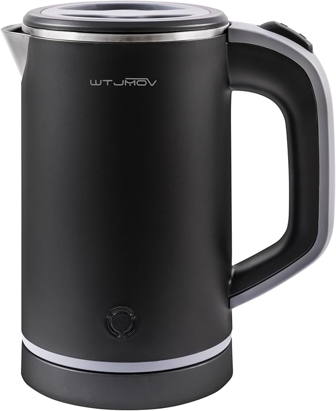 Small Kettle Electric, 0.8L Double Wall Portable Travel Kettle with 304 Stainless Steel, 600W Mini Hot Water Boiler with Auto Shut-off, Fast Boil, BPA-Free