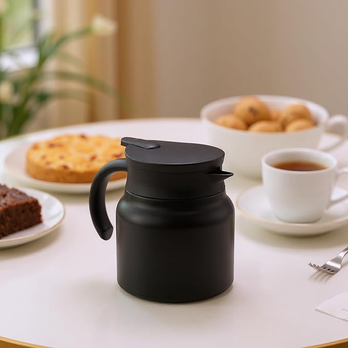 3 Pcs Thermal Coffee Carafe for Keeping Hot/Cold Stainless Steel Small Coffee Creamer Container Double Wall Vacuum Insulated Tea pot Beverage Dispenser for Milk Hot Chocolates(Black, 27 oz)