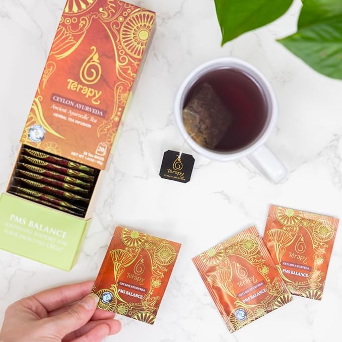 Térapy Ceylon PMS Balance Tea For Women - Soothing Support for PMS Relief, Hormonal Balance, Monthly Cycle support & Period Tea - 100% Natural Herbal Ingredients - Red Hibiscus, Cumin, Licorice & More Herbs