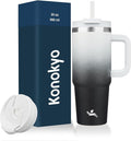 30 oz Tumbler with Handle and 2 Straws,2 in 1 Lid Insulated Water Bottle Stainless Steel Travel Coffee Mug,Day Night