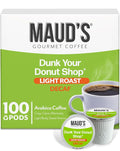 Maud's Decaf Donut Shop Coffee Pods, 100 ct, Decaffeinated Light Roast Coffee in Recyclable Single Serve Pods – 100% Arabica Beans, Compatible with Keurig K Cups Maker