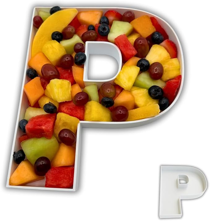 Hard Plastic Reusable Fillable Letters Numbers Serving Trays for Party Decoration (P, White)