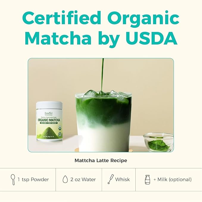 Emerail Organic Ceremonial Grade Matcha, Premium First Harvest Matcha Green Tea Powder, 100% Pure USDA-Certified, Sugar-Free Gluten-Free Vegan (40g / 1.4oz)