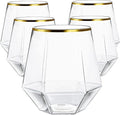 Oojami 40 count Diamond Unbreakable Stemless Plastic Wine Champagne Whiskey Glasses Elegant Durable Disposable Indoor Outdoor Ideal for Home, Office, Bars, Wedding, 12 Ounce Cups Gold Rim (Gold)