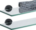 JQK Bathroom Glass Shelf Black, Tempered Glass Shower Storage 20 by 5 inches, 304 Stainless Steel Matte Black Wall Mount, 2 Pack, TGS101L20-PB-P2