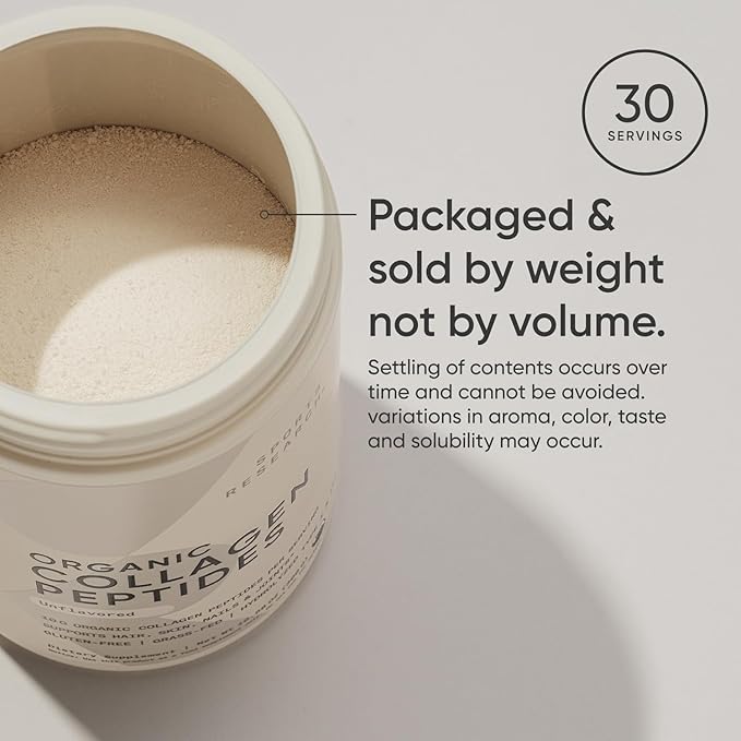 Sports Research® Organic Collagen Peptides - Hydrolyzed Type I & III Collagen Protein Powder Made Sustainably from Grass-Fed Cows - USDA Organic· Non-GMO · Gluten Free - Unflavored, 30 Servings