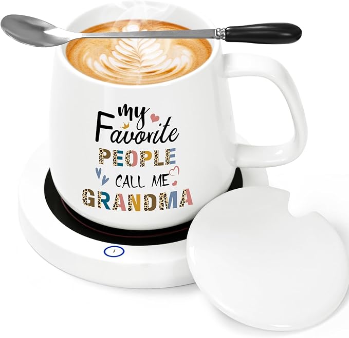 Coffee Mug Warmer, Coffee Cup Warmer for Desk, Gifts for Grandma, White Heated Coffee Warmer for Nana Home Office Christmas Birthday Gifts