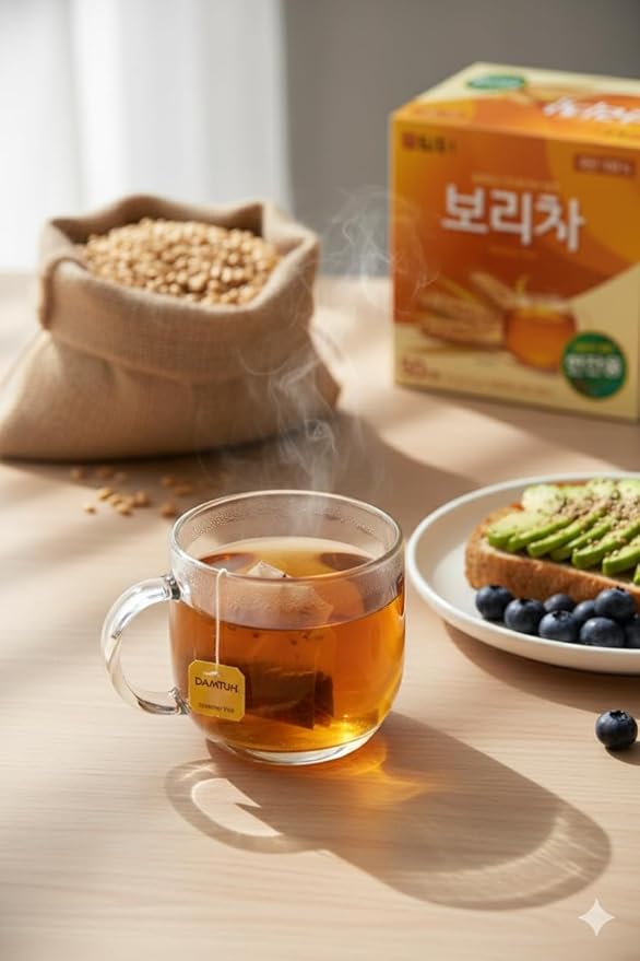 Damtuh Korean Barley Tea – Roasted Boricha Mugicha, Nutty Herbal Tea, Caffeine-Free, 50 Tea Bags (1.5g each)