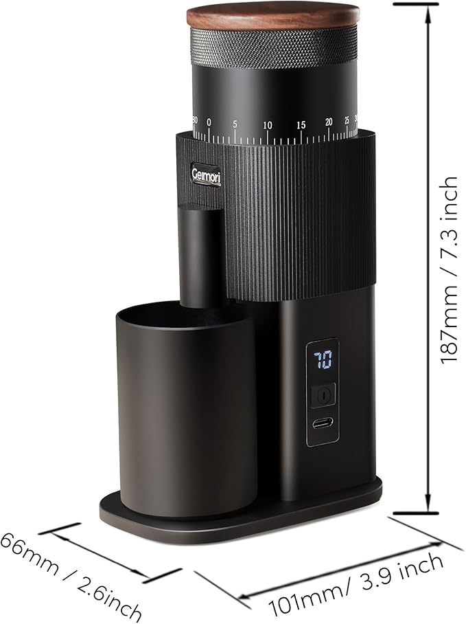 Coffee Grinder,Wirsh Portable Cordless Rechargeable Coffee Grinder Geimori T38 with Conical Burrs,3600mAh Batteries,Grind Settings for Espresso,Pour Over,French Press,Camping,Travel&Home Use