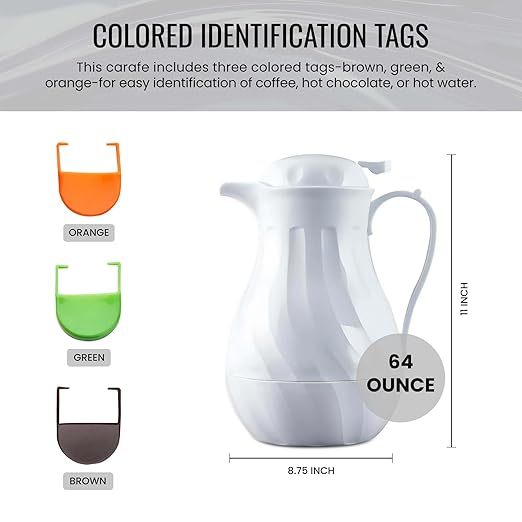 OCS Parts Set of 3 Easy Pour Thermal Coffee Carafes | 11-Inch Insulated Hot and Cold Beverage Pitcher Server for Coffee, Tea, Hot Chocolate and Water | 64-Ounce | White