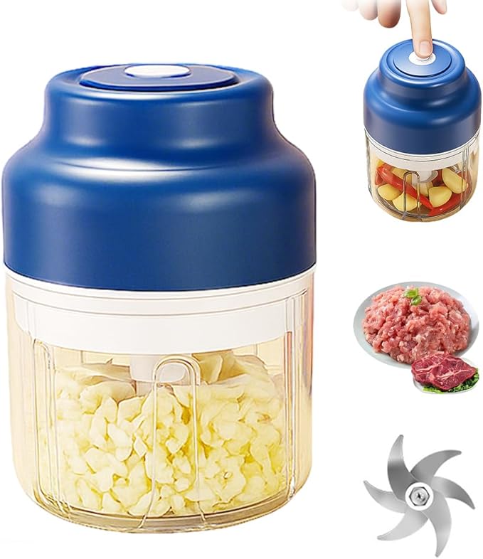 2026 Upgrade Electric Garlic Chopper, Mini Portable USB Charging Food Processor & Vegetable Chopper, Veggie Grinder for Garlic, Onion, Nuts, Herbs (Blue, 320ml)