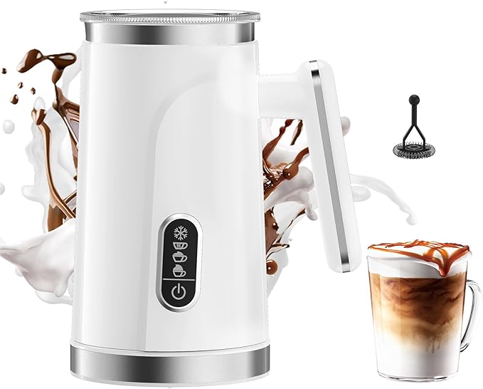 BioloMix Electric Milk Frother 4 in 1 Automatic Hot and Cold Milk Frother Warmer for Milk Latte Foam Maker Hot Chocolates Cappuccino (White)