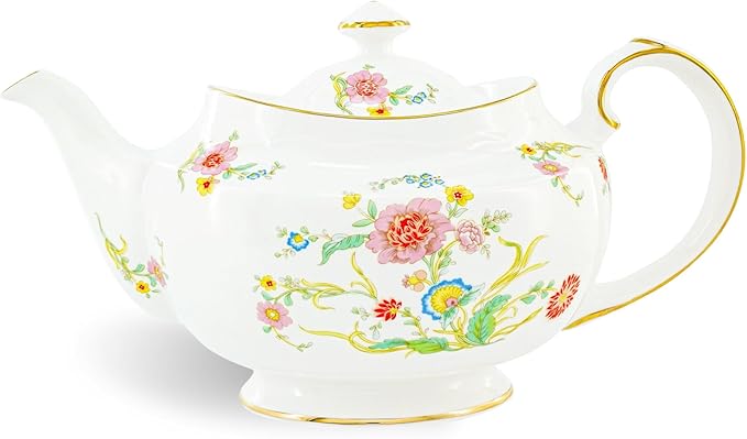 Aynsley Shangri-La Large Teapot 1200ml – Bone China Tea Pot with Floral & Vine Motifs, Elegant White Porcelain Teaware, Classic Gift for Tea Lovers