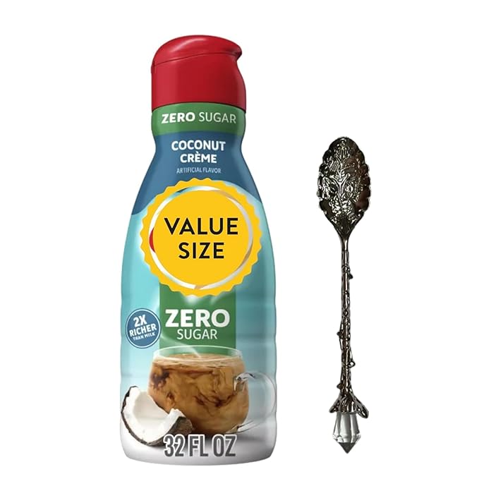 Premium Liquid Coffee Creamer 32 fl oz Bottles of Creamy Smooth Non-Dairy Coffee Creamer with Dumbass Coffee Gem Spoon (Zero Sugar Coconut Creme) Gem Spoon