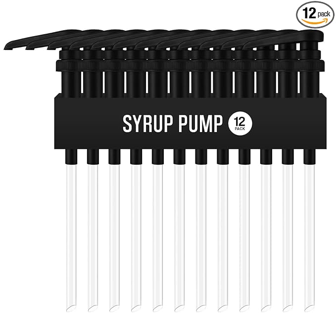 Syrup Pump for Coffee Syrup Bottles – 12-Pack Dispenser Pumps Fits 750ml / 25.4 oz Flavoring Syrup Bottles – Compatible with Torani & More – Black Coffee Syrup Dispenser Pump for Home & Cafe Use.