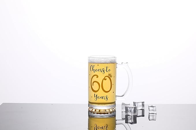 60th Birthday Gift，Men and Women Cheering 60th Birthday Beer Mugs，Cheers to the 60th Anniversary Beer Glass，60th Birthday Party Wedding Anniversary Decorative Gift, 18 Ounce (Cheers to 60 Years)