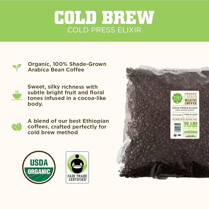 Tiny Footprint Coffee - Organic Cold Press Elixir Cold Brew | Blend of Light & Dark Roasts, Whole Bean Coffee | Fair Trade, Shade Grown & Carbon Negative | 3 Pounds
