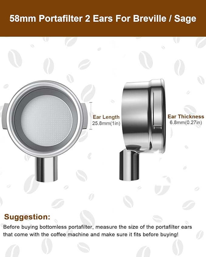 58mm Bottomless Portafilter For Breville, 2 Ears Slim Naked Portafilter Fits Breville Espresso Machines BES900XL, BES920XL, BES980XL, BES990BSS with Aluminum Handle, 18g Double Shot Filter Basket