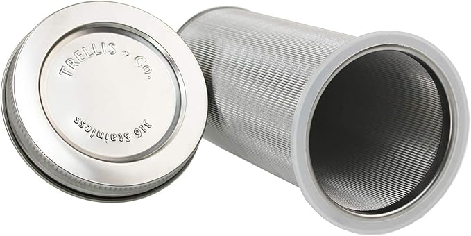 Cold Brew Coffee Kit | Stainless Steel 80 Micron Mesh Cold Brew Coffee Filter & 316 Stainless Steel Lid | Fits Both Quart & Half Gallon Wide Mouth Mason Jars