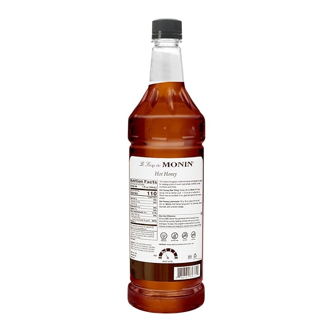 Monin - Hot Honey Syrup, Robust Sweet & Spicy Flavors, Great for Lemonades, Teas, Cocktails, Culinary Recipes, & More, No Artificial Sweeteners, Gluten-Free, Non-GMO, Clean Label (1 Liter)