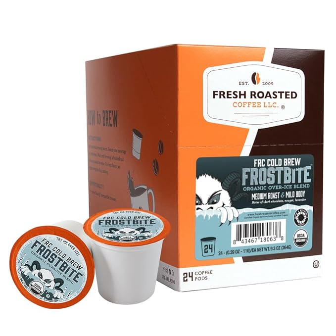 FRC Organic Frostbite Cold Brew Pods | Mold & Myco 3rd Party Tested, USDA Organic, Kosher | Med Roast, 24 Pods for Kcup Brewers
