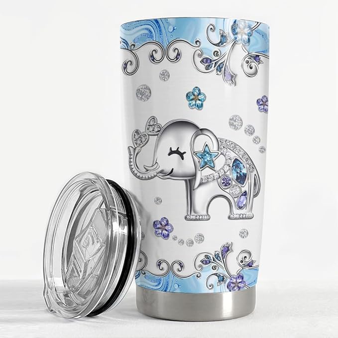 SANDJEST Elephant Tumbler 20oz Jewelry Drawings Stainless Steel Insulated Tumblers Elephants Gifts for Women Girls Coffee Travel Mug Cup Gift for Birthday Christmas