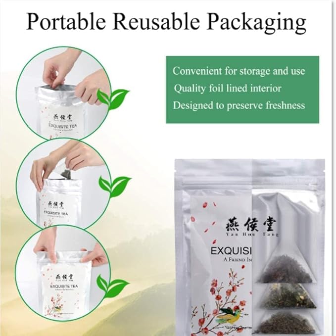 EILIN Jasmine Tea Bags Green Tea Loose Leaf Tea Flower Petal - Floral Aroma Taste Decaffeinated 50 Counts x 3 Grams Triangles