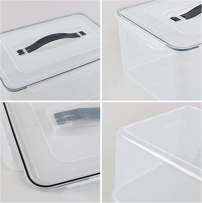 15 L Airtight Rectangular Food Storage Container with Top Handle, Set of 4 Plastic Clear Food Storage Container with Latch Clip