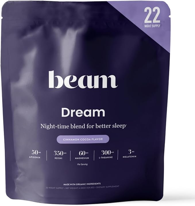 Beam Dream Sleep Powder, L-Theanine, Apigenin, Reishi and Magnesium, Third Party Tested Natural Sleep Aid & Sleep Supplement, Health and Wellness Gift, Natural Sleep Support, Non-GMO, 22 Servings