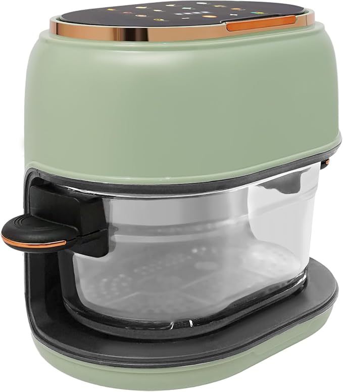 4.2 Qt Glass Air Fryer, 176-374 ℉ Precise Heat, 1350W Touch Control with Clear Glass, 120 Min Timer for Home, Kitchen, RV, Dorm | Auto Shut-Off & Easy Clean