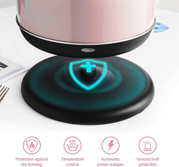 Electric Kettle Temperature Dash, YiiMO 2L Stainless Steel Hot Water Boiler with Thermometer for Tea Coffee 1200W, Auto Shut-Off Boil-Dry Protection BPA Free, Large Pink Retro Cute