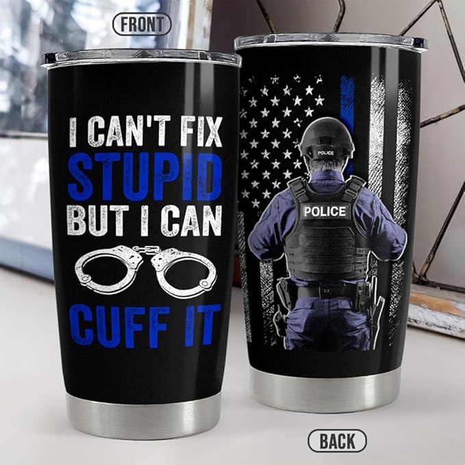 SANDJEST Police Tumbler 20oz Stainless Steel Insulated Coffee Travel Mug Cup Police Officer Gifts for Men Dad Husband on Birthday Christmas Fathers Day