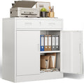 BESFUR 36" H Metal Cabinet with Lockable Drawer and 2 Lockable Doors, White Locking Cabinet with Adjustable Shelf, Lockable Storage Cabinet for Home Office, Garage,School, Warehouse, Utility Room