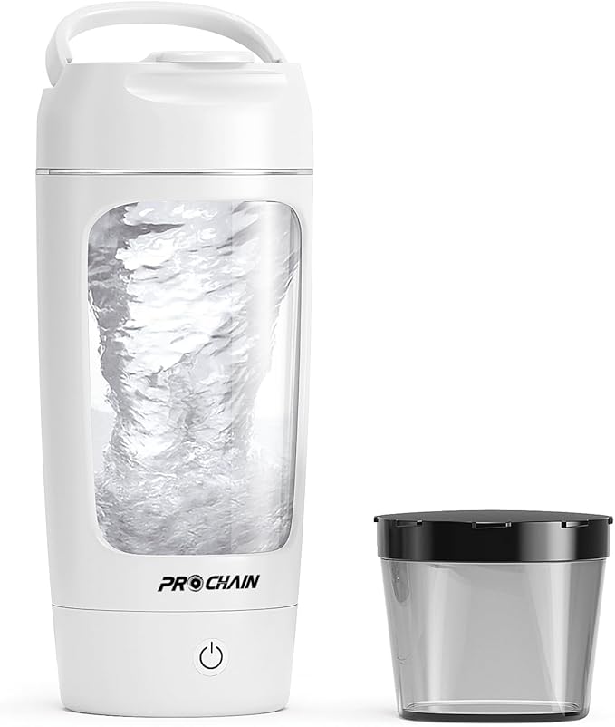 PROCHAIN Electric Protein Shaker Bottle, USB Rechargeable Protein Shakes Mixer, with Powder Storge Cup, Portable Water Drink Bottles for Gym Sport Workout, BPA-Free Tritan, 22oz
